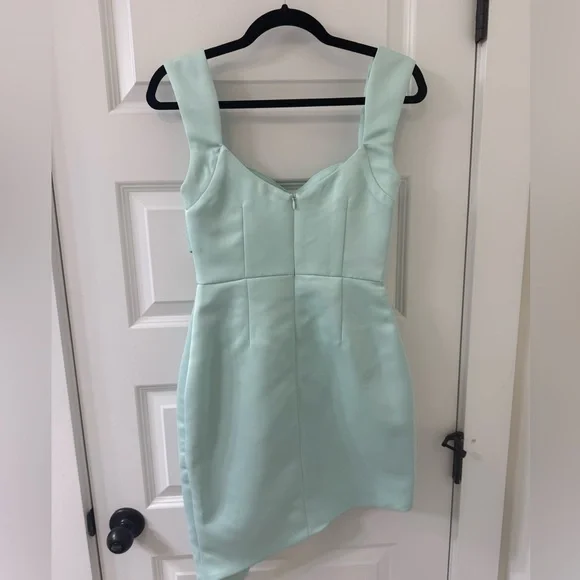 Elliatt Mint Green Pleated Bust Asymmetric Mini Dress - Picture 2 of 7